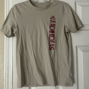 Adidas Kids Tan Tee with Red Vertical Logo